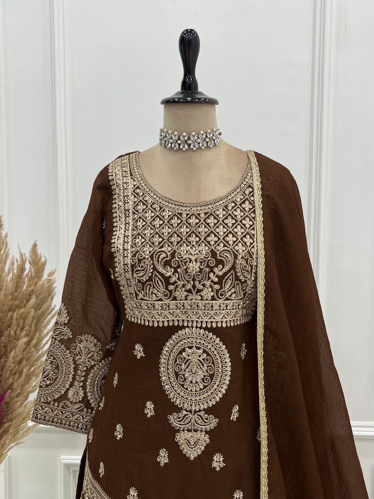 NCO 60 HKB Crunchy Silk Fancy Embroidery Top Sharara With Dupatta