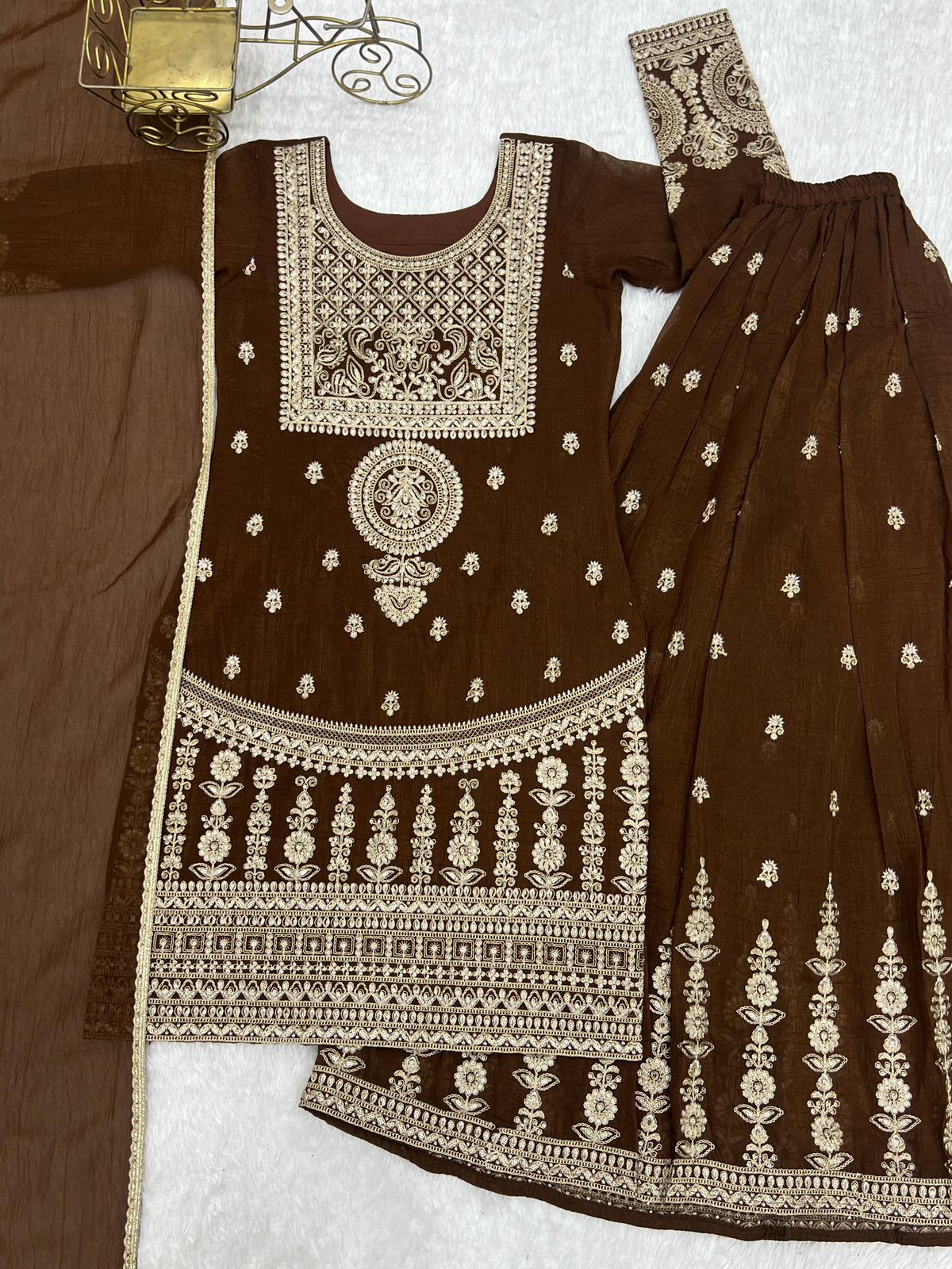 NCO 60 HKB Crunchy Silk Fancy Embroidery Top Sharara With Dupatta