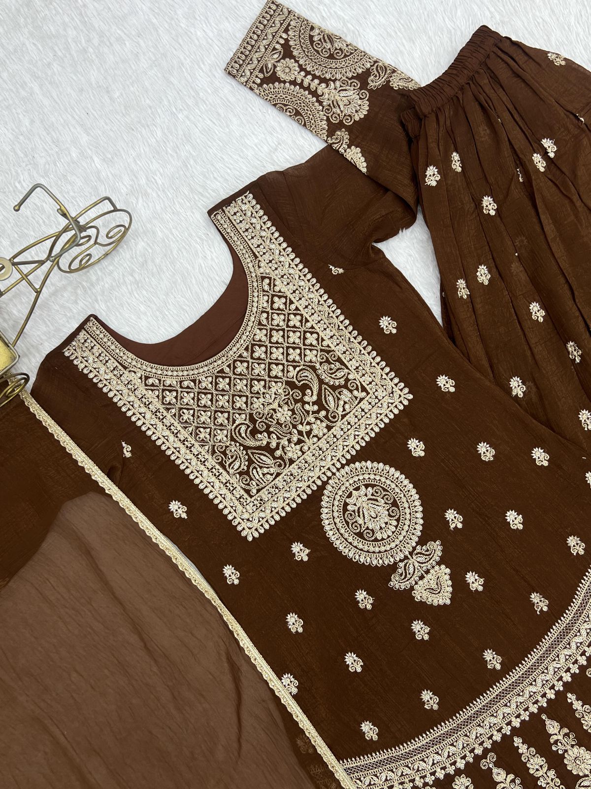 NCO 60 HKB Crunchy Silk Fancy Embroidery Top Sharara With Dupatta