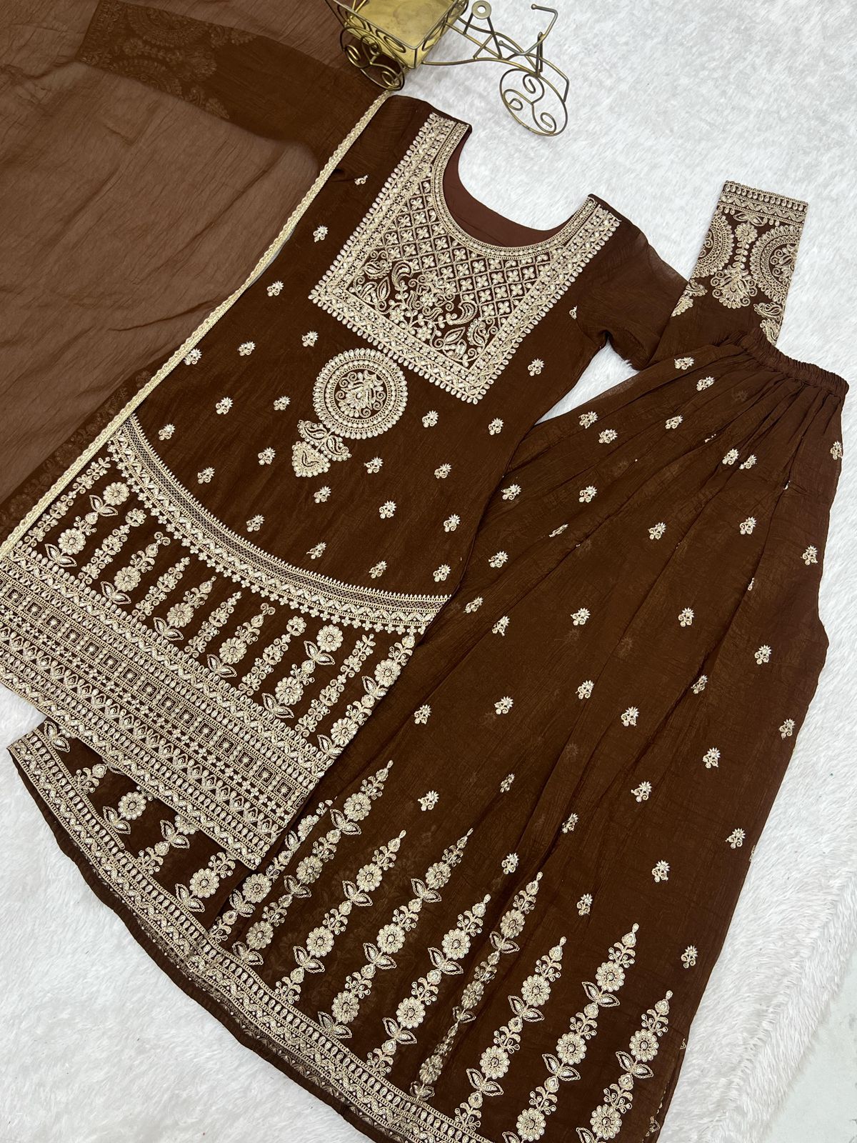 NCO 60 HKB Crunchy Silk Fancy Embroidery Top Sharara With Dupatta