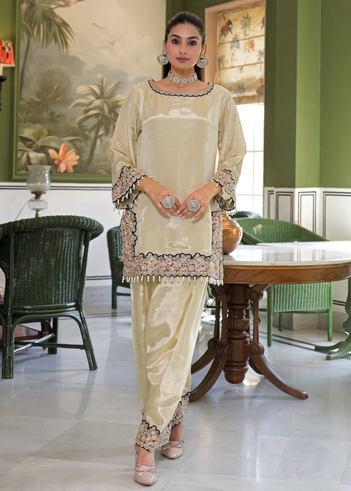 Afsana Noor Feather Tissue With Embroidery Worked Salwar Kameez