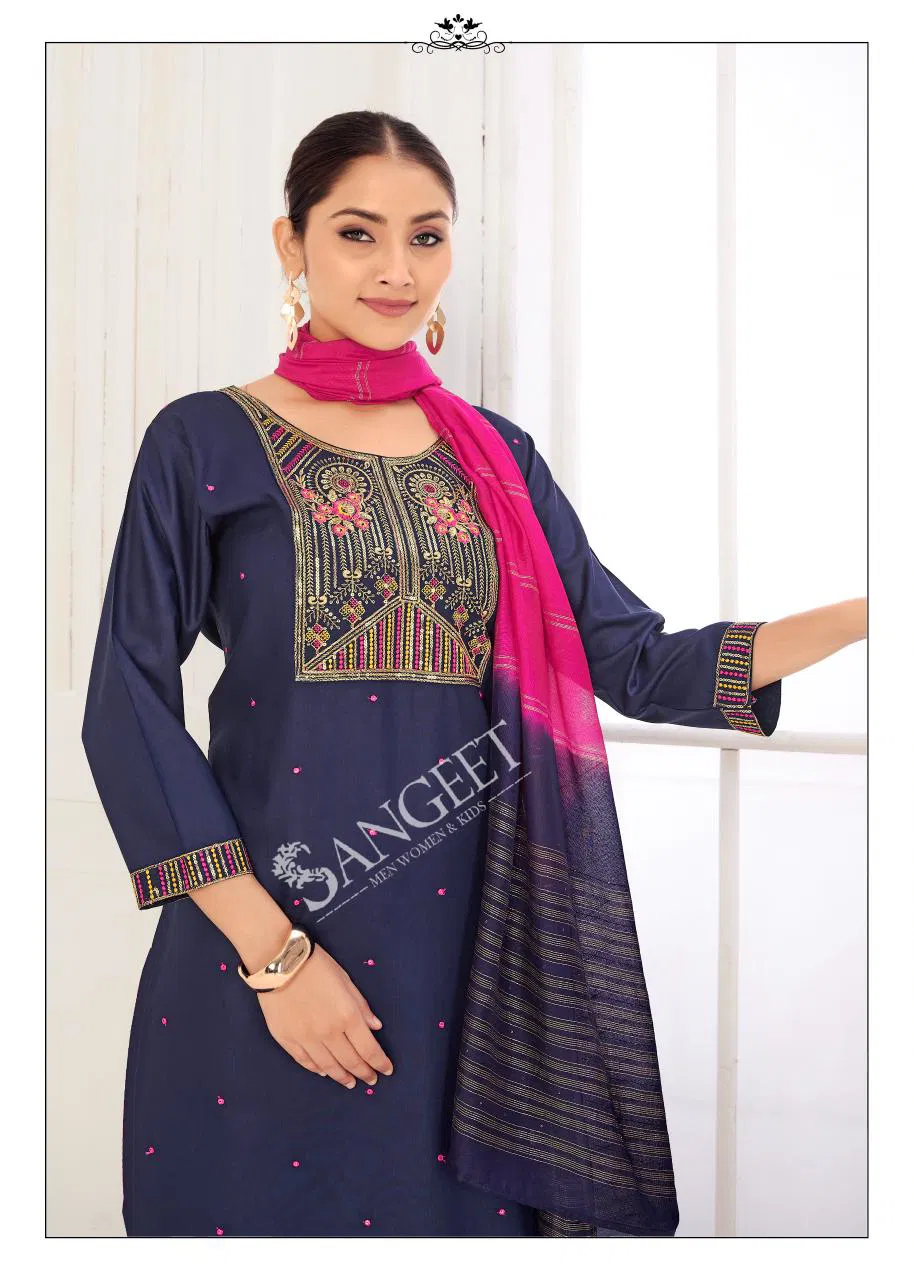 Sangeet Mahira Vol 3 Viscose Rayon With Embroidery Sequence Work Kurti With Bottom Dupatta