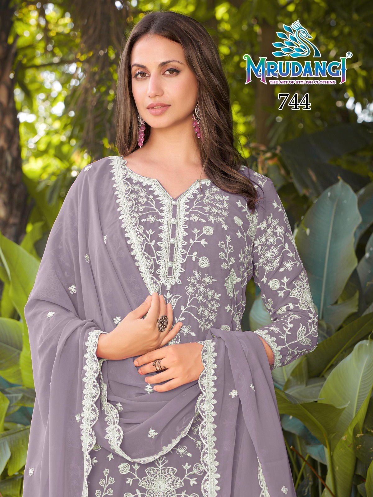 Mrudangi Mishika Georgette Beads Embroidered Kurti With Sharara And Dupatta