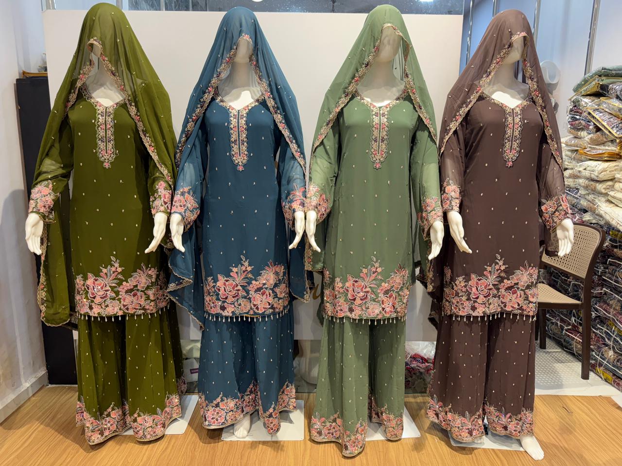 FM Flower Plazzo Georgette Top With Plazzo And Dupatta