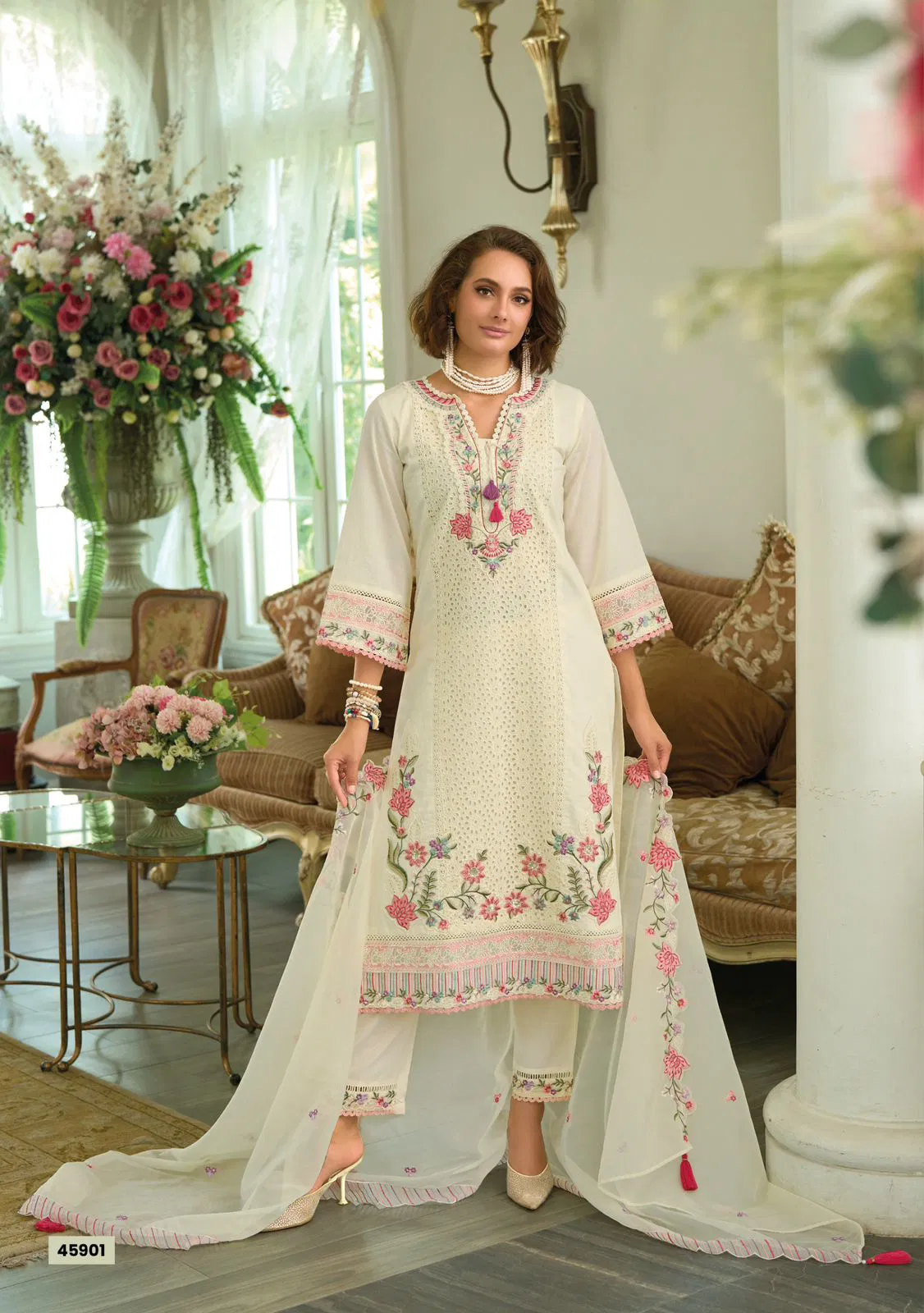 Kailee Safarnama Vol 8 Cotton Thread Worked Designer Kurti Pant And Dupatta
