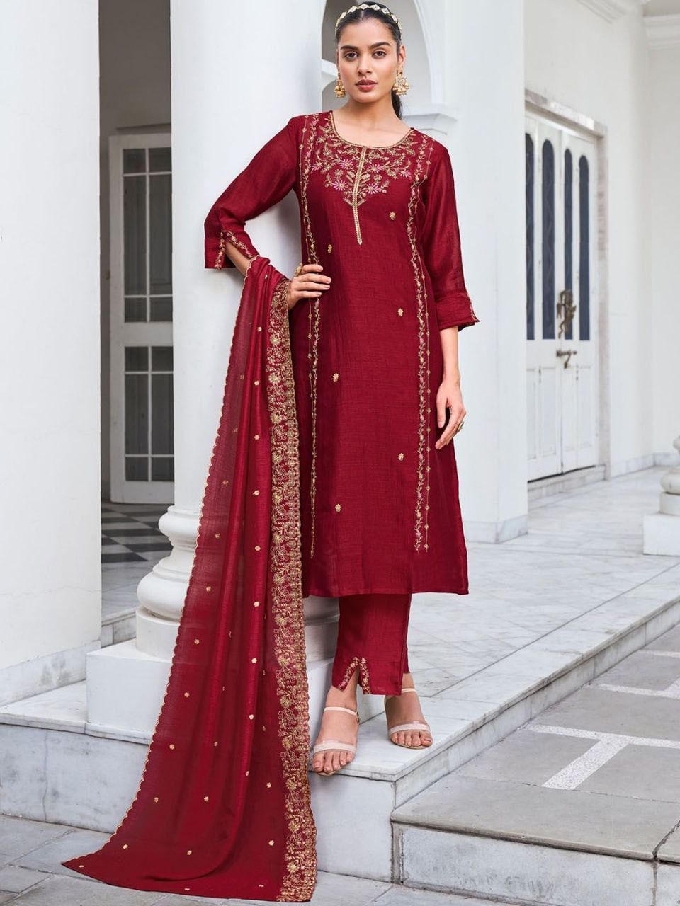 NCO 62 Vichitra Silk Sequins Embroidery Kurti Bottom With Dupatta