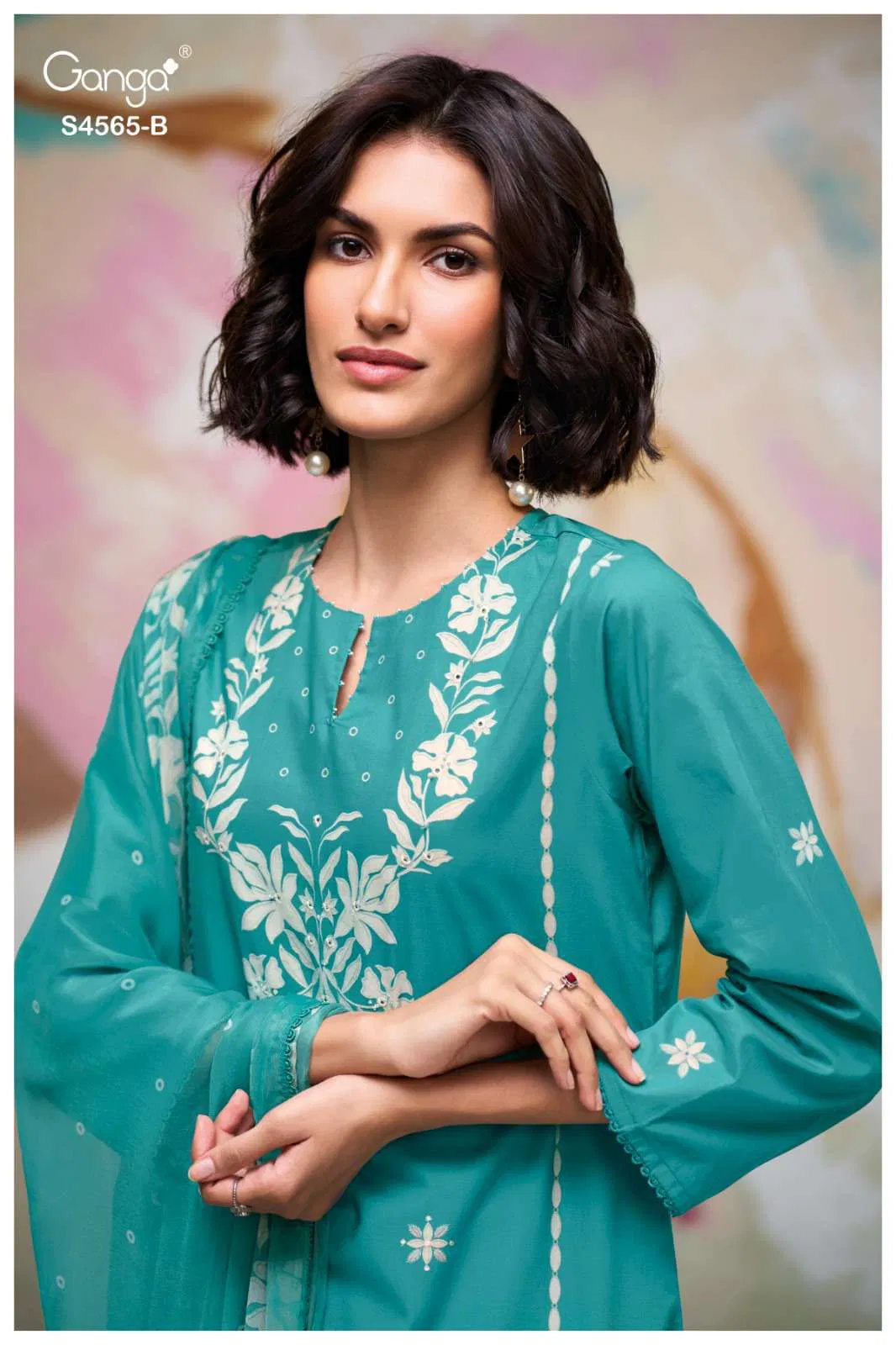 Ganga Ishvya 4565 Cotton Satin Hand Embroidery Dress Material