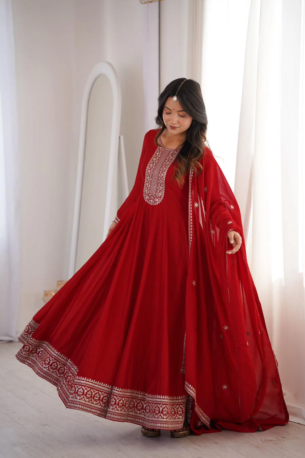 NCO 64 HNK Pure Vichitra Silk Anarkali Style Kurti Bottom With Dupatta