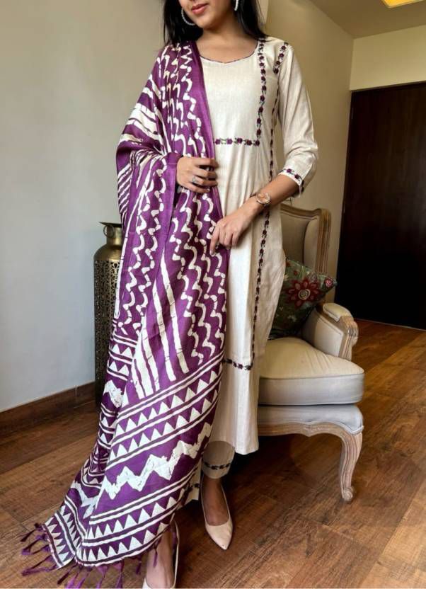 NCO 65 Khadi Cotton Embroidery Kurti Bottom With Dupatta