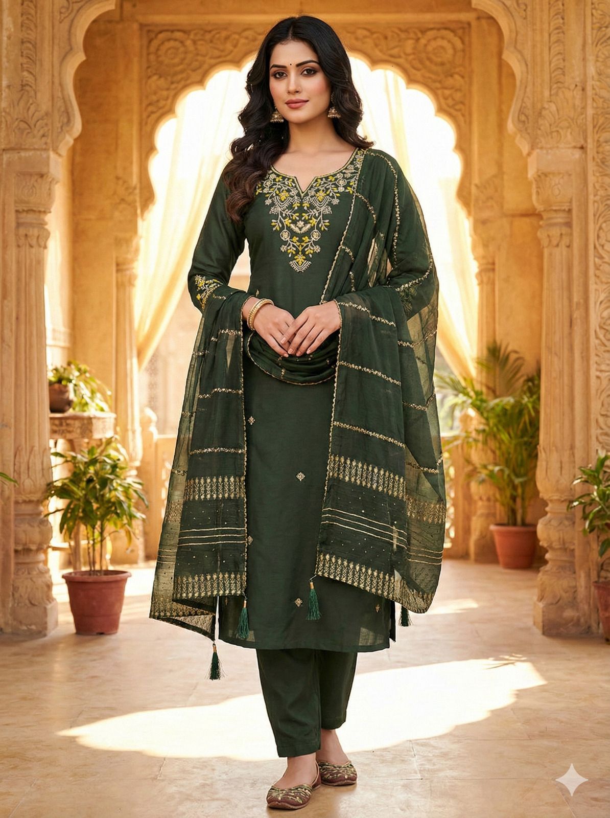 NCO 68 Roman Silk Embroidery Sequins Kurti Bottom With Dupatta