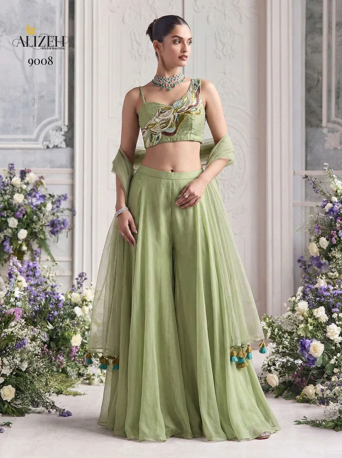 Alizeh 9008 And 9009 Georgette Designer Choli Sharara And Dupatta Collection