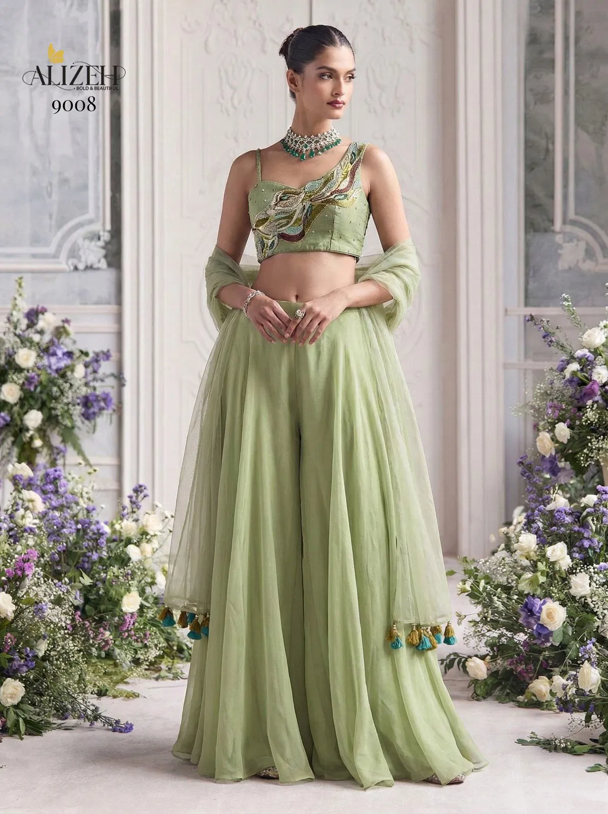 Alizeh 9008 And 9009 Georgette Designer Choli Sharara And Dupatta Collection