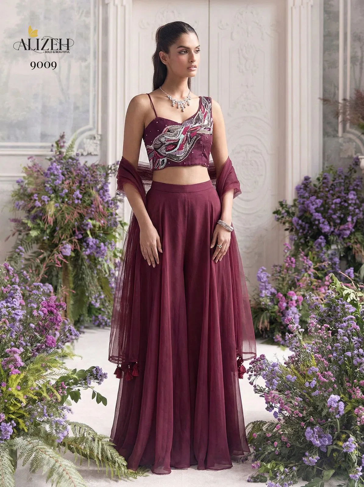 Alizeh 9008 And 9009 Georgette Designer Choli Sharara And Dupatta Collection