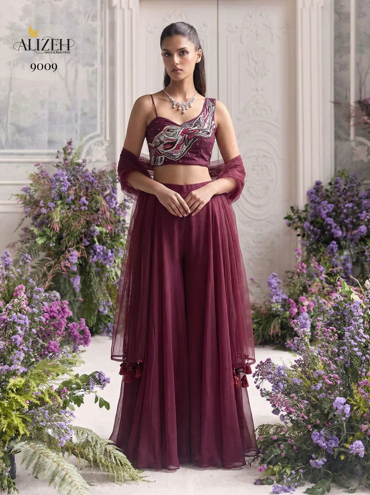 Alizeh 9008 And 9009 Georgette Designer Choli Sharara And Dupatta Collection