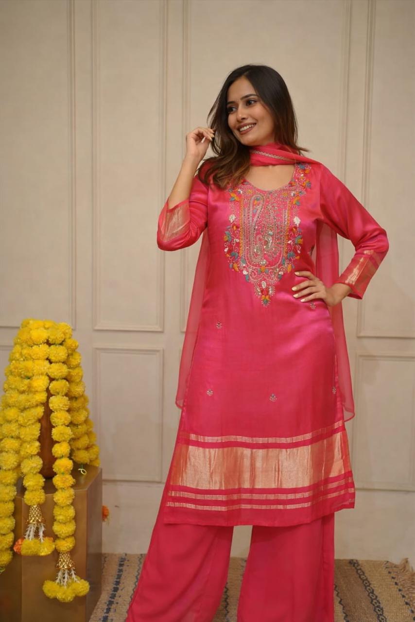 NCO 70 Viscose Silk Heavy Sequins Embroidery Kurti Bottom With Dupatta