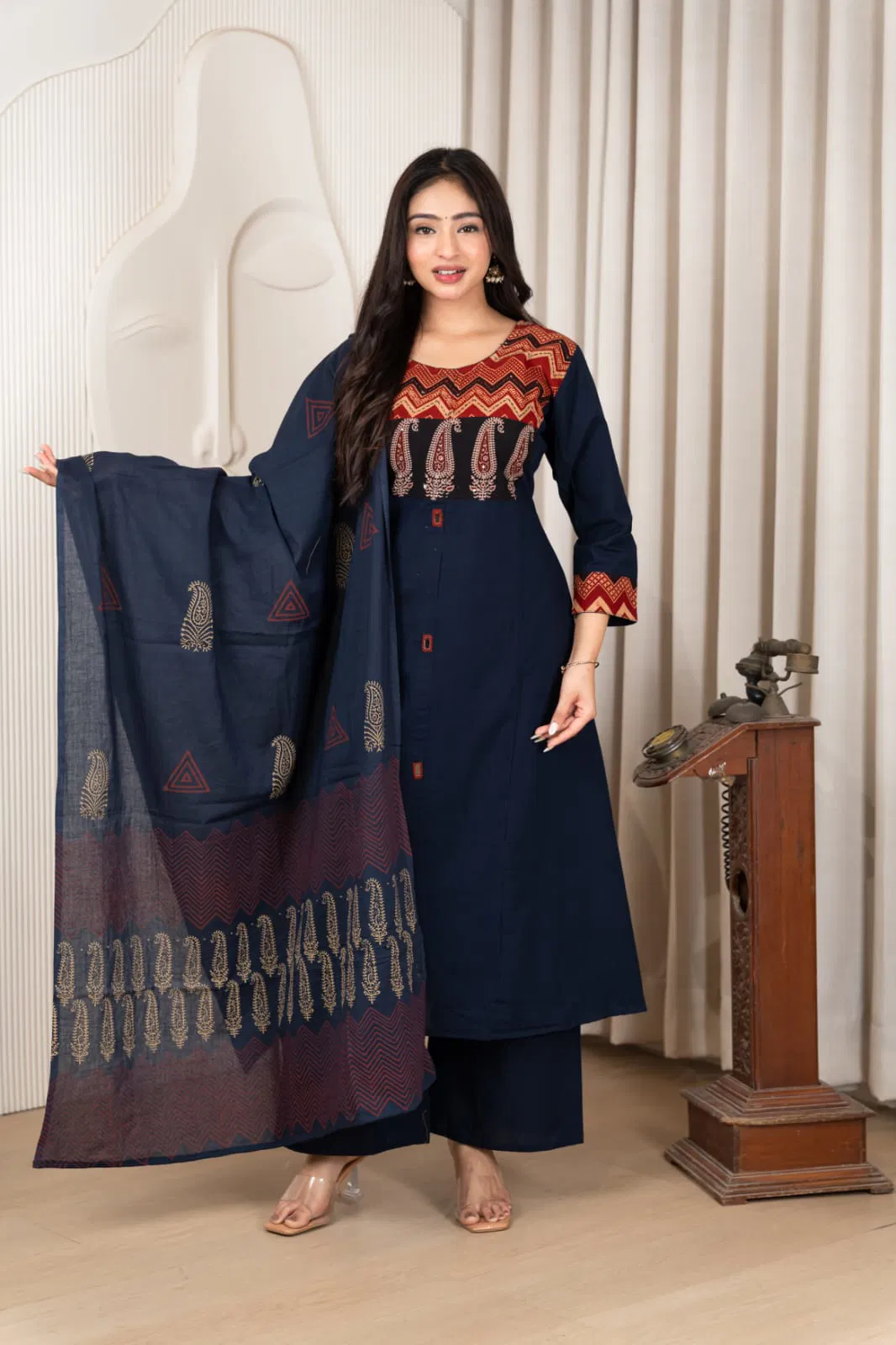 Naisha K 742 Cotton Dhabu Plus Size Fancy Kurti Bottom With Dupatta