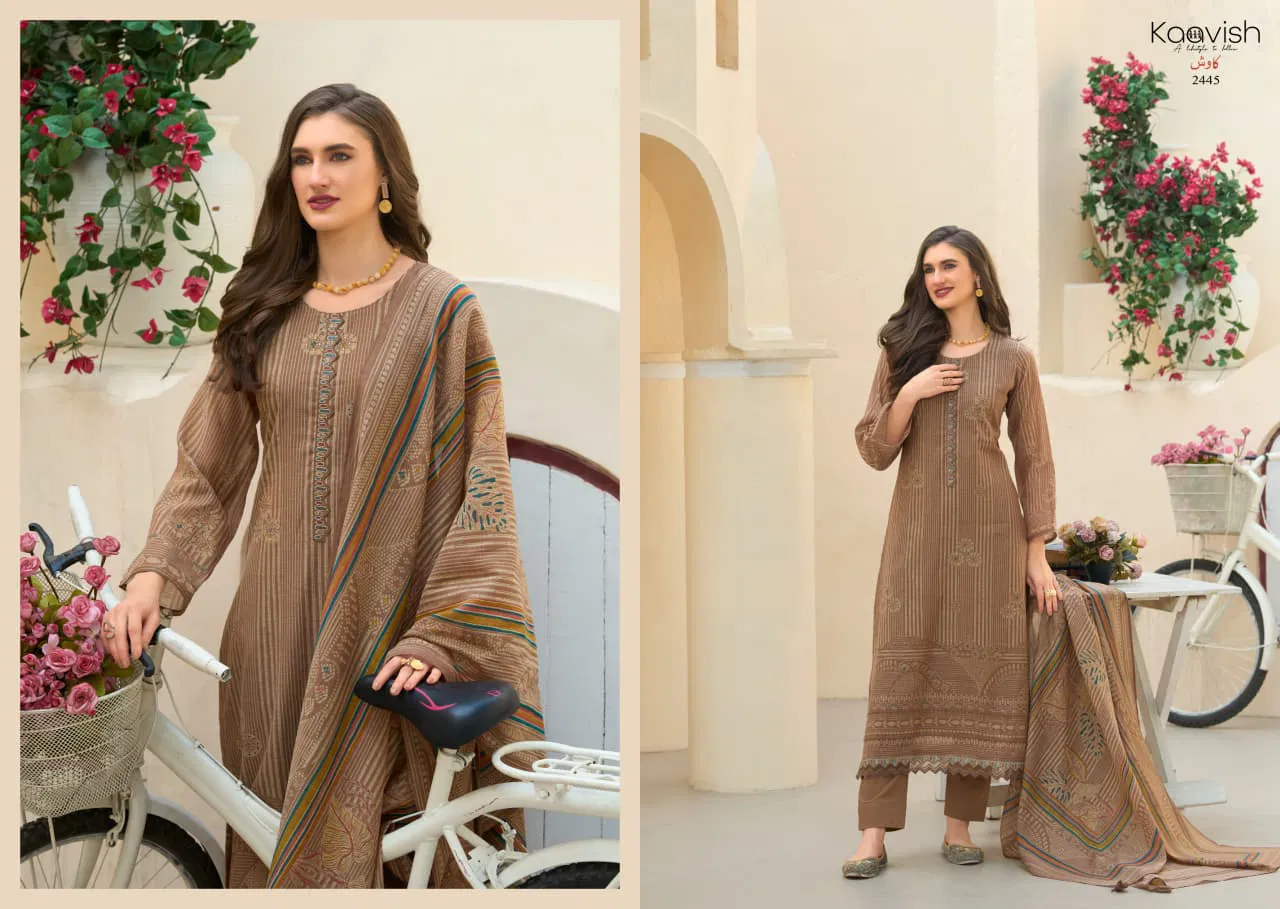 Kaavish Rose Mul Chanderi Foil Printed Dress Material