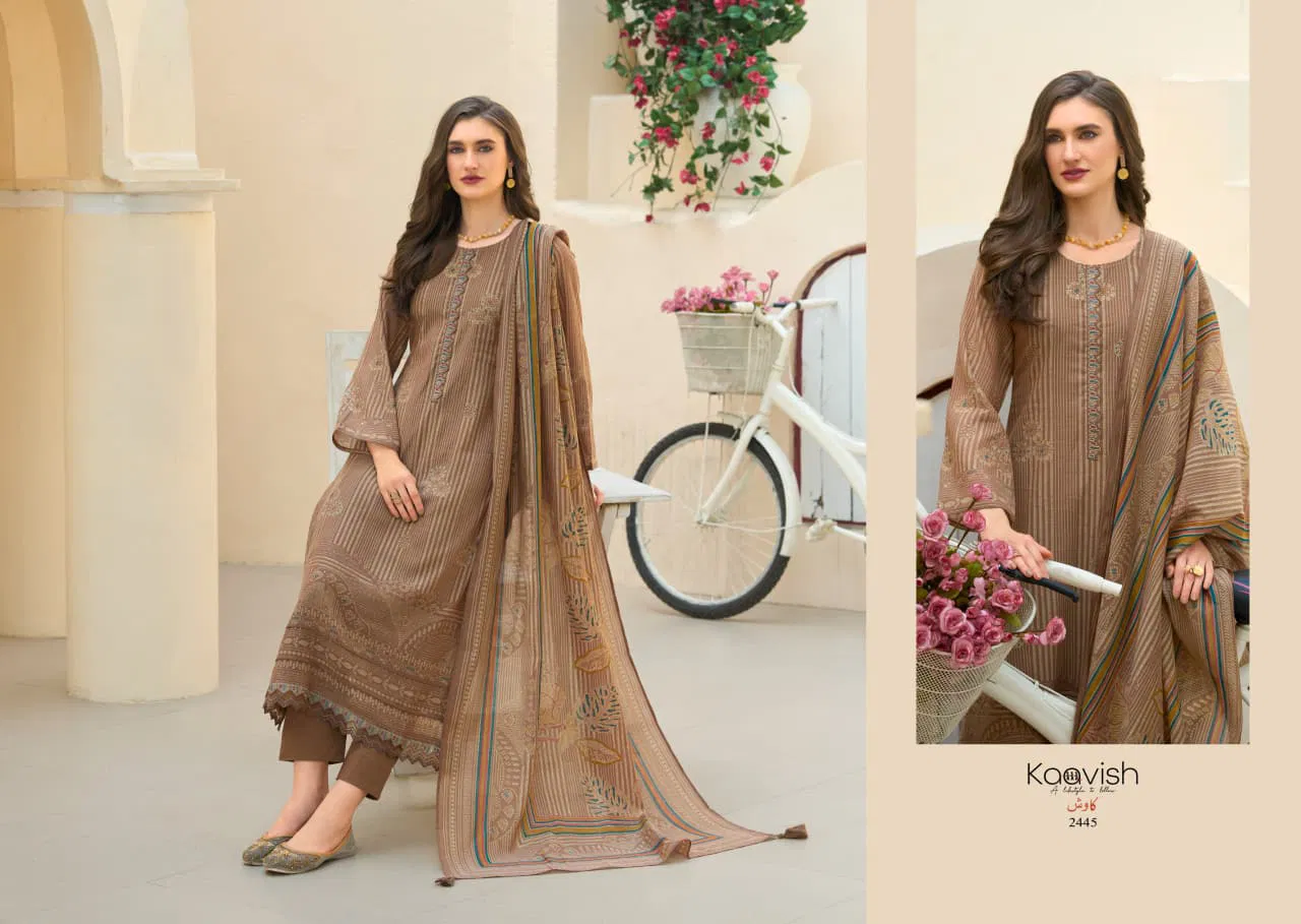 Kaavish Rose Mul Chanderi Foil Printed Dress Material