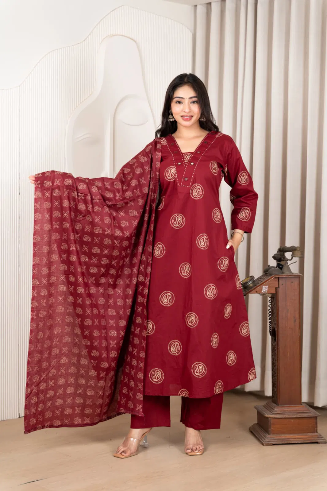 Naisha K 740 Cotton Dhabu Plus Size Fancy Printed Kurti With Bottom Dupatta