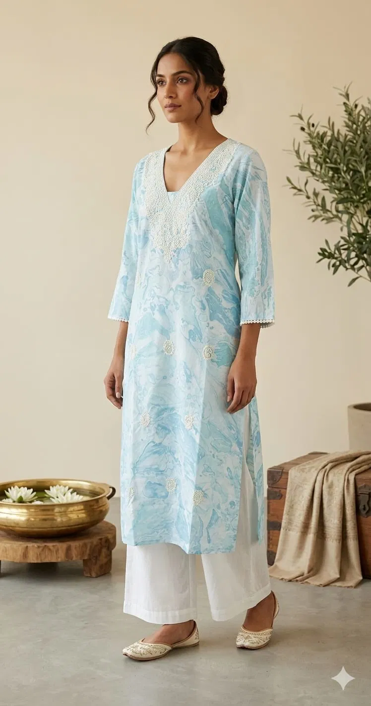 Naisha K 746 Cambric Cotton Marble Print With Embroidered Kurti Collection