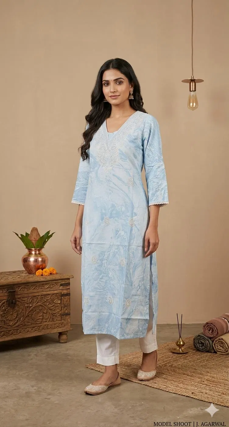Naisha K 746 Cambric Cotton Marble Print With Embroidered Kurti Collection