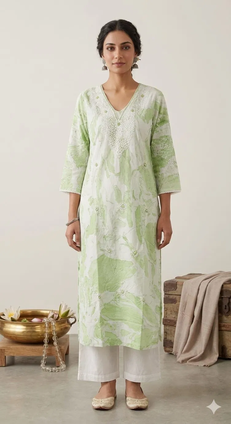 Naisha K 746 Cambric Cotton Marble Print With Embroidered Kurti Collection