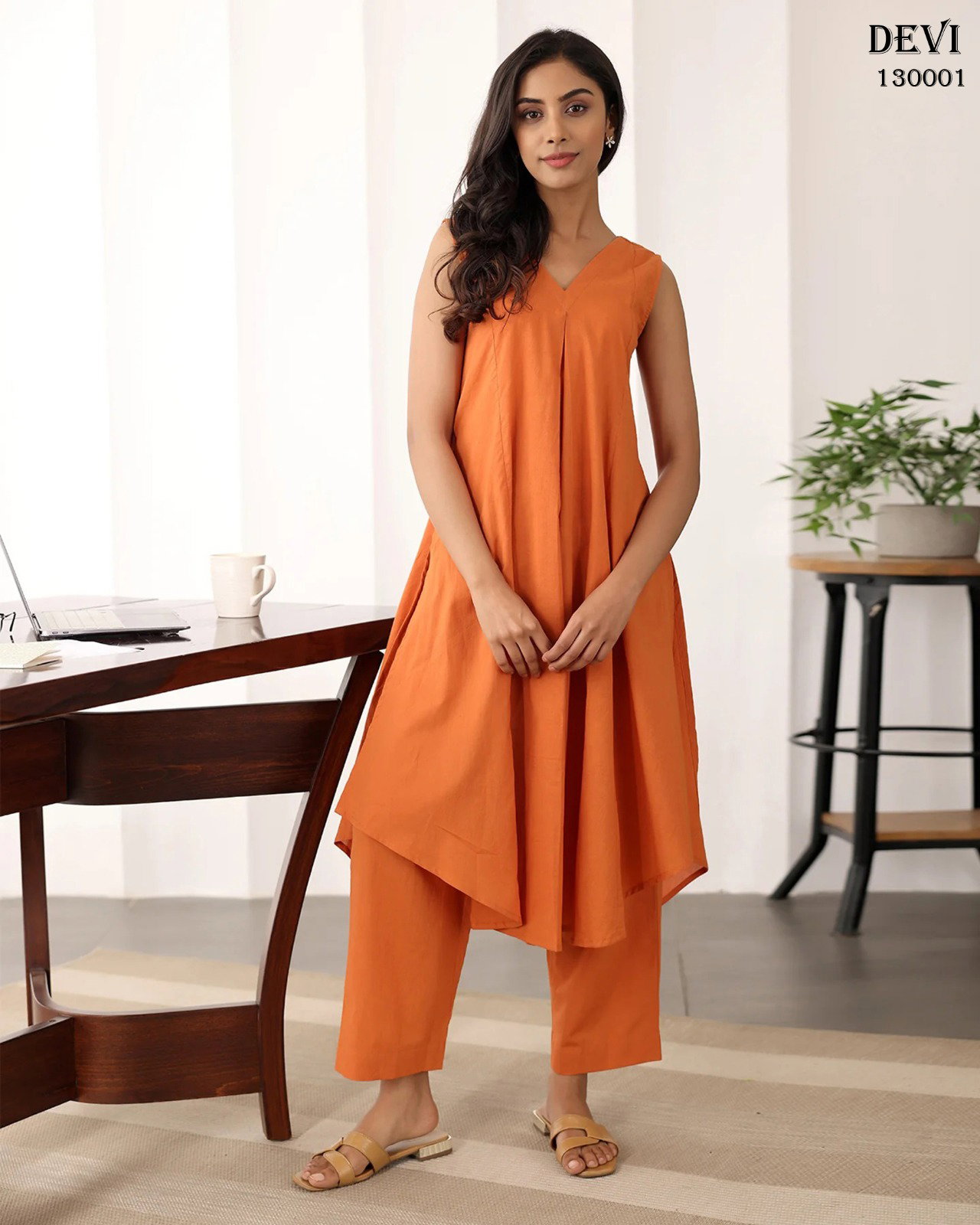 Devi Vol 13 Pure Cotton Plain Kurti with Bottom Co Ord Set 