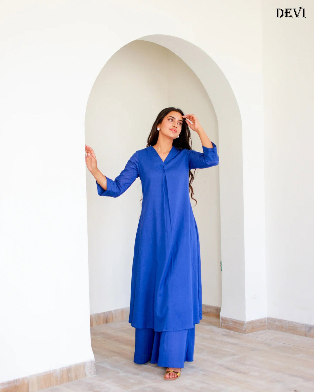 Devi Vol 13 Pure Cotton Plain Kurti with Bottom Co Ord Set 