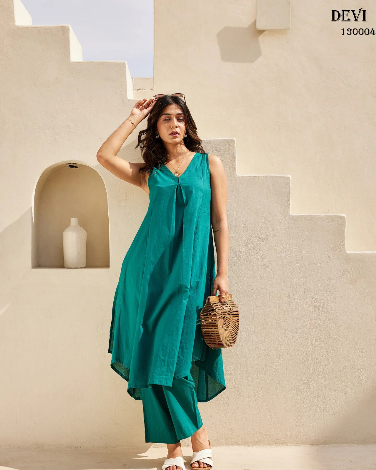 Devi Vol 13 Pure Cotton Plain Kurti with Bottom Co Ord Set 