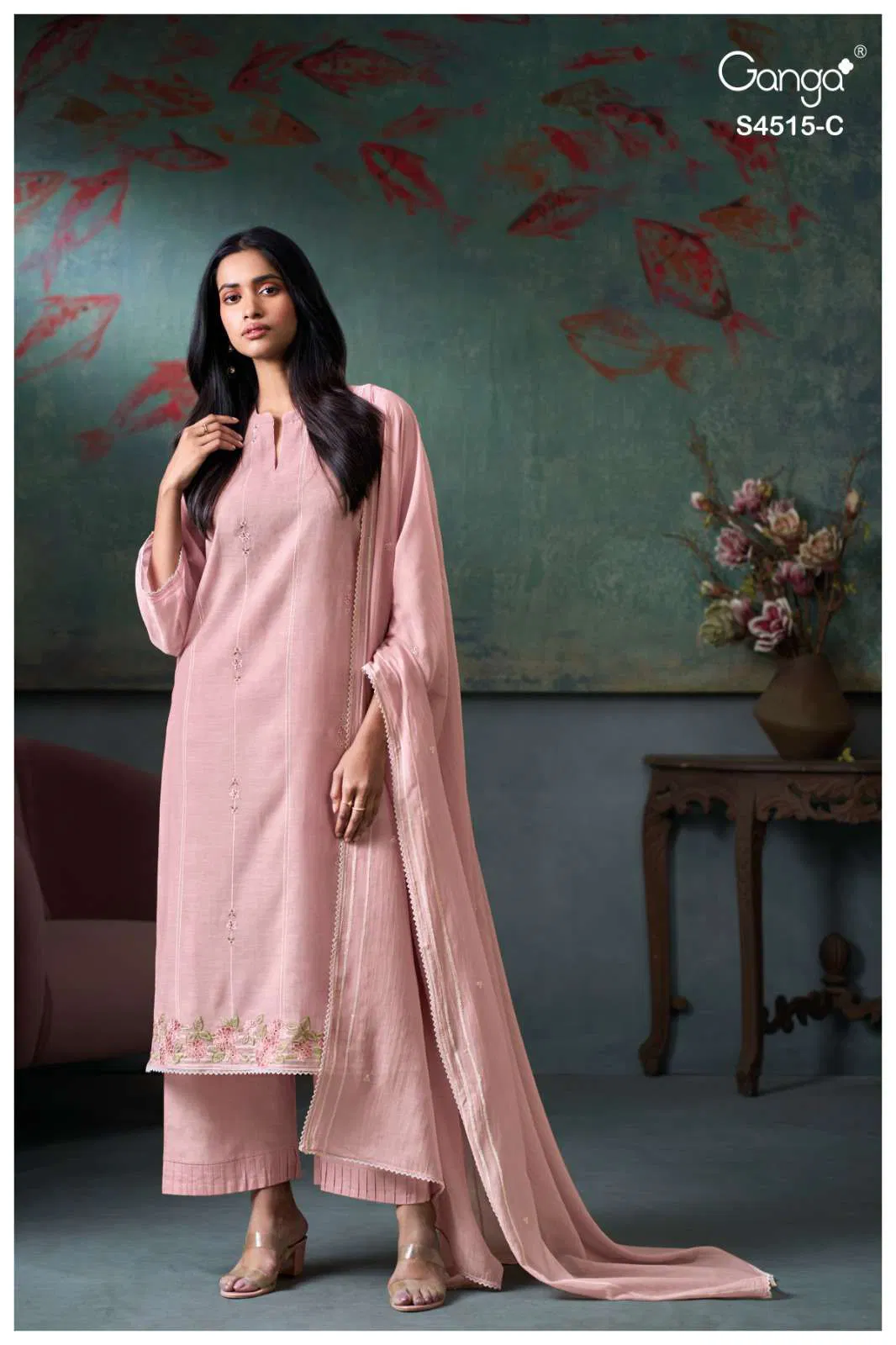 Ganga Ozyra S 4515 Mul Banarasi Embroidered Designer Dress Material