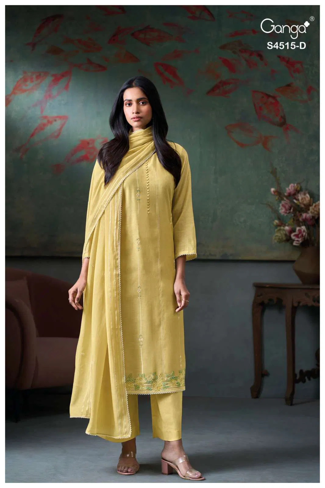 Ganga Ozyra S 4515 Mul Banarasi Embroidered Designer Dress Material