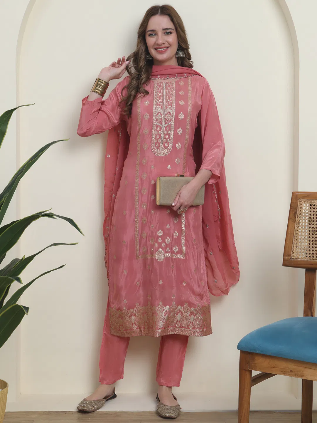 Hr R 1091 Jacquard Woven Work Kurti Set Collection
