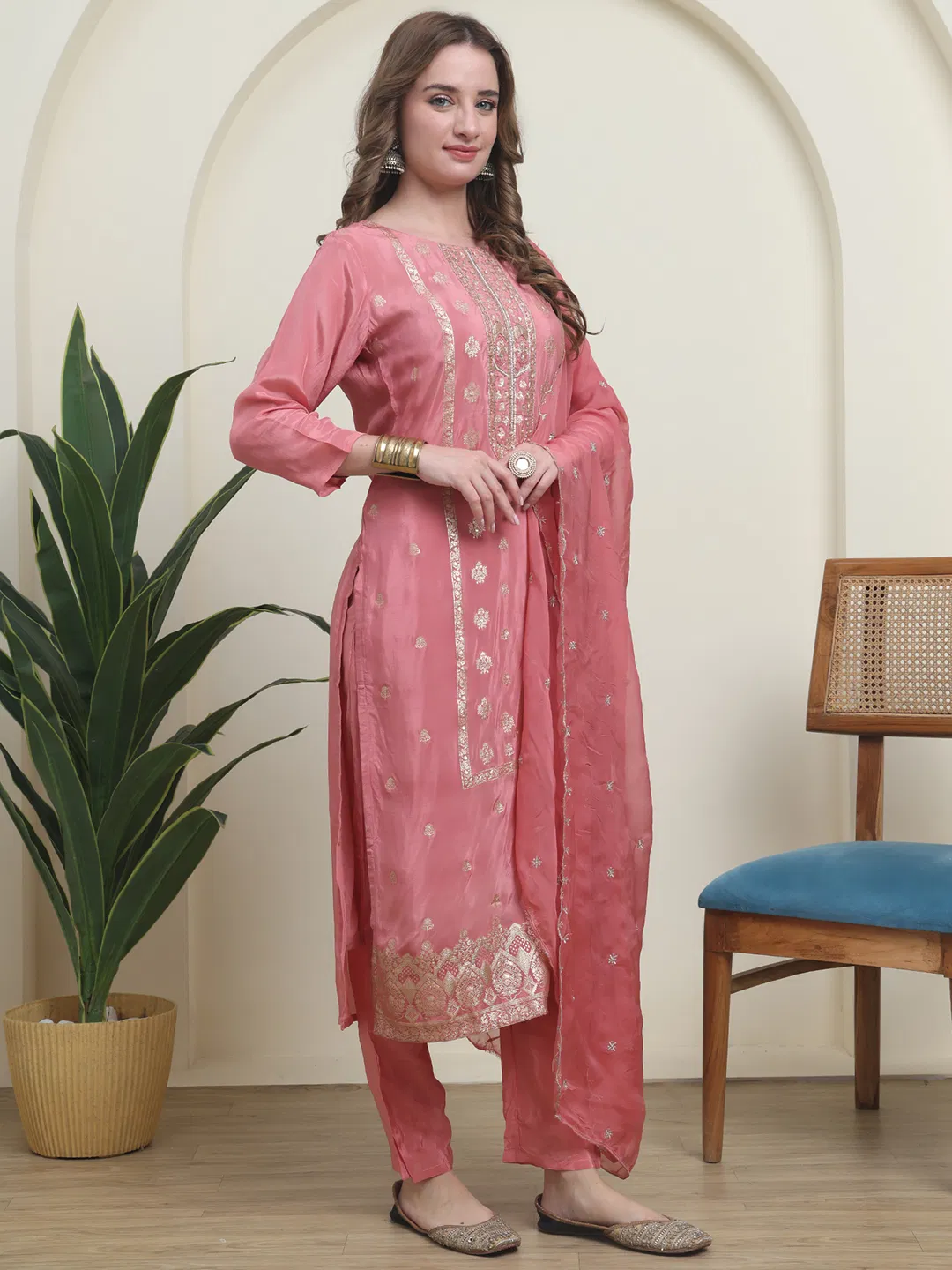 Hr R 1091 Jacquard Woven Work Kurti Set Collection