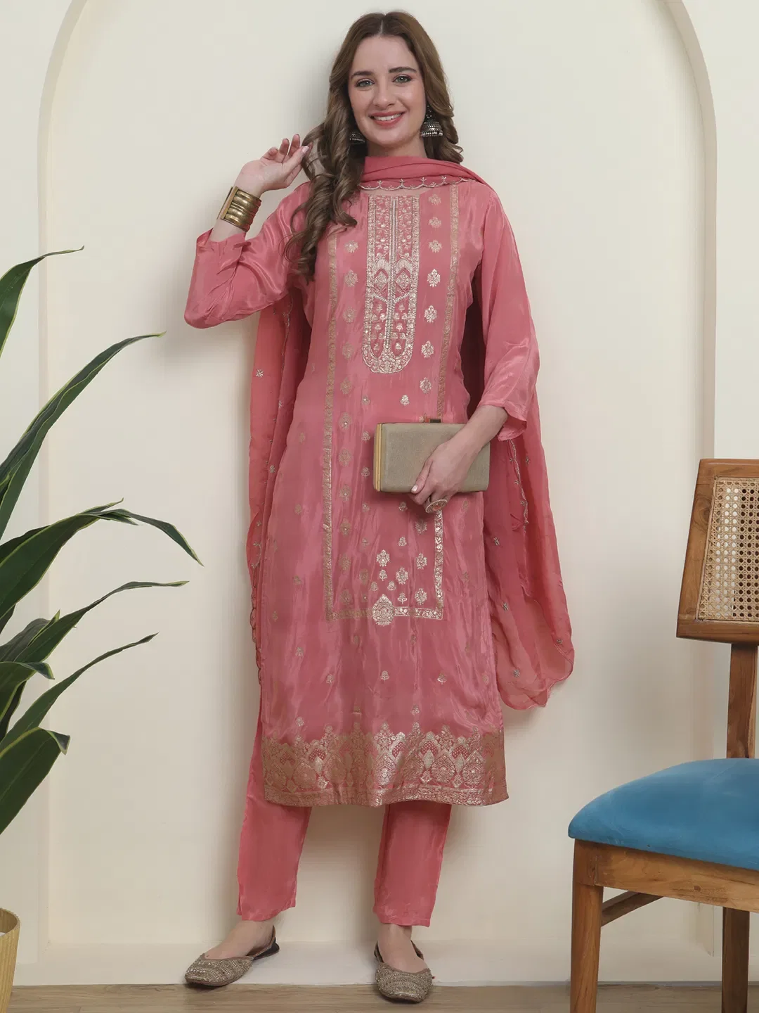 Hr R 1091 Jacquard Woven Work Kurti Set Collection