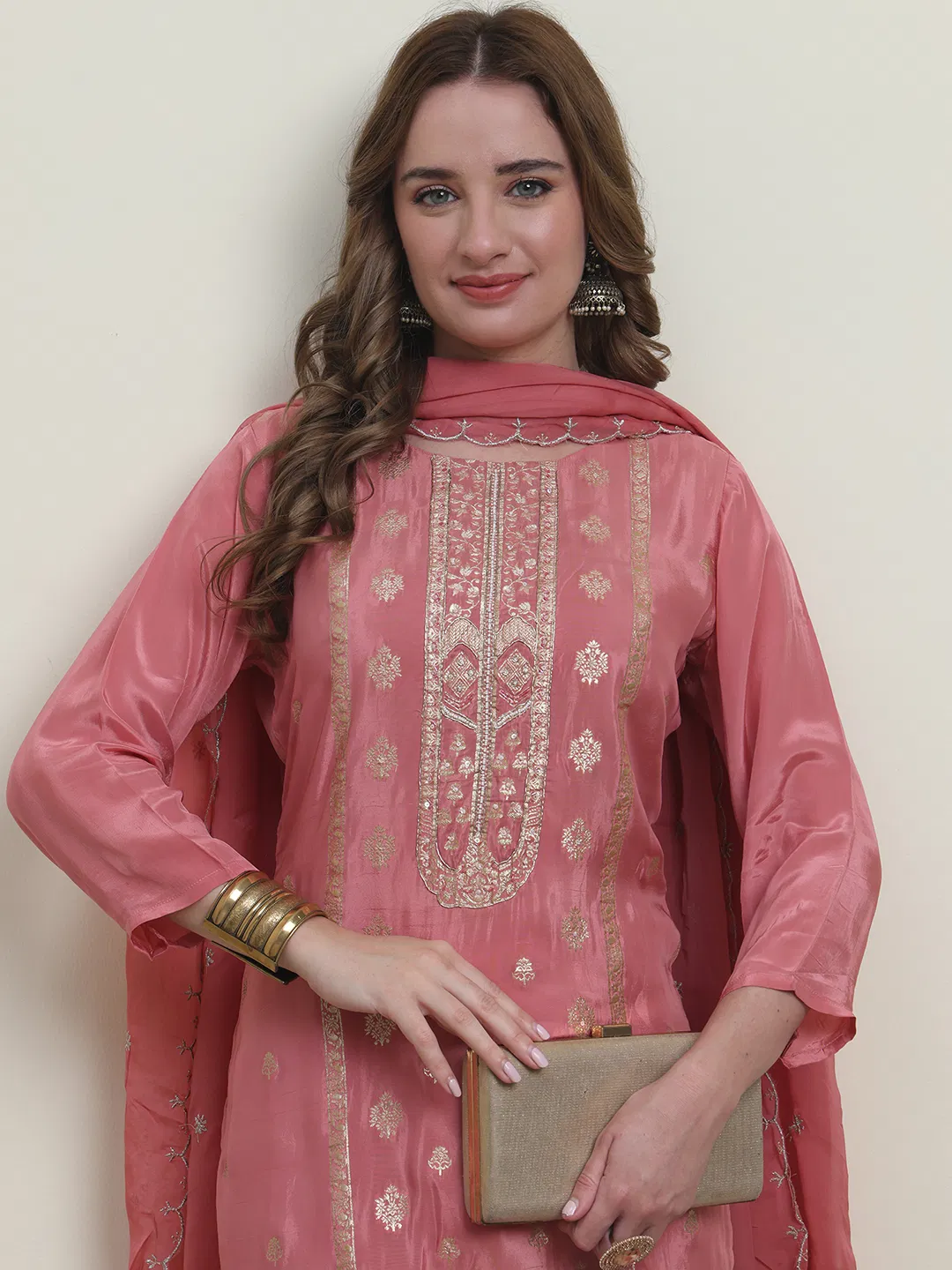 Hr R 1091 Jacquard Woven Work Kurti Set Collection