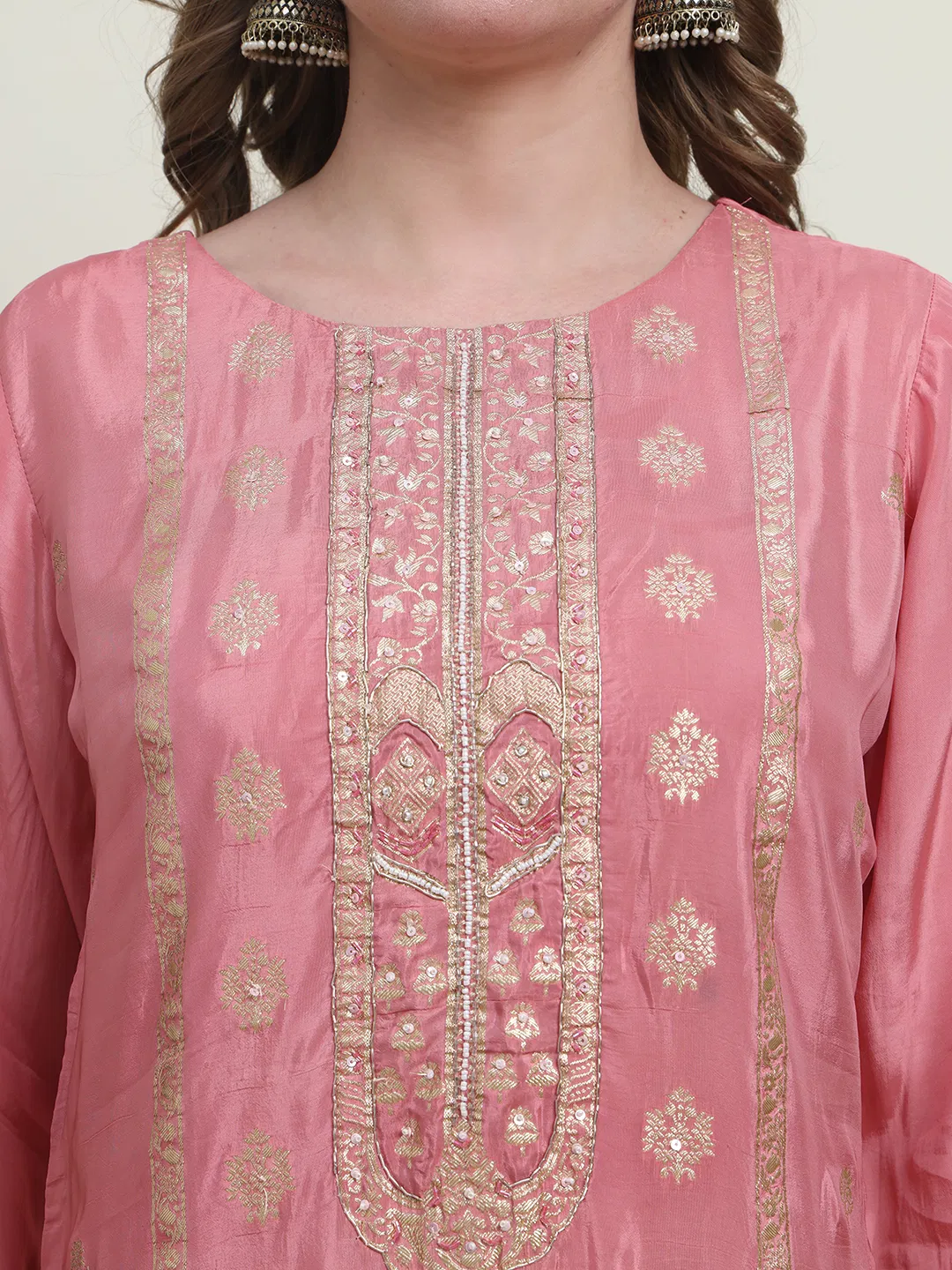Hr R 1091 Jacquard Woven Work Kurti Set Collection