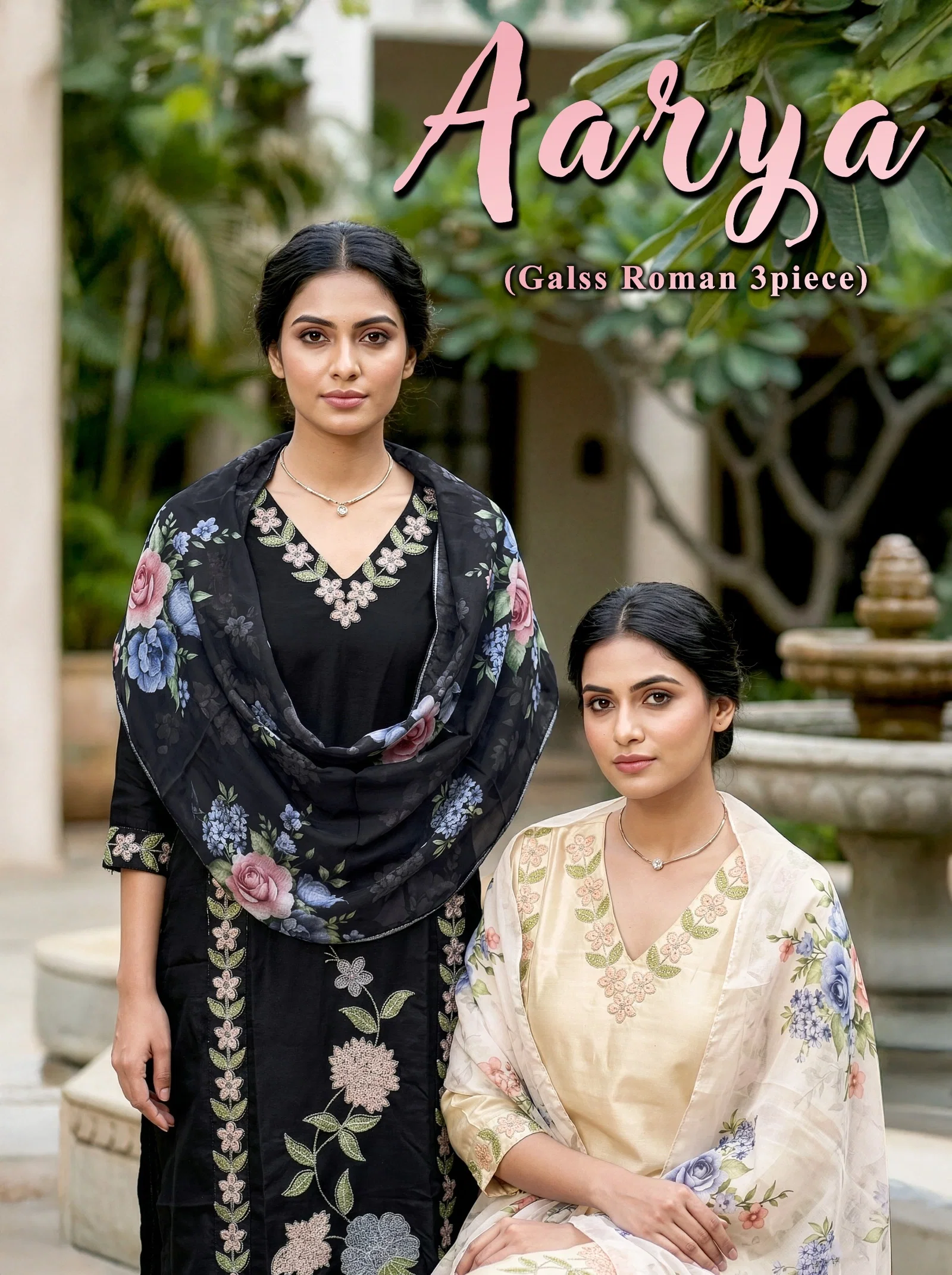 Dnp Aarya Glass Roman Silk Kurti With Bottom And Dupatta Set