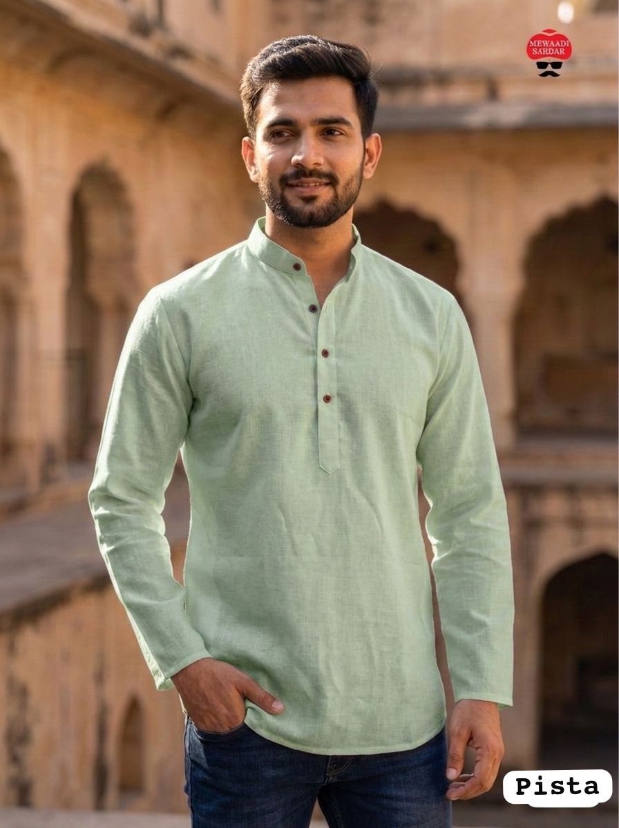 Lekha LI Wooden Tradition Khadi Linen Daily Wear Short Mens Kurta