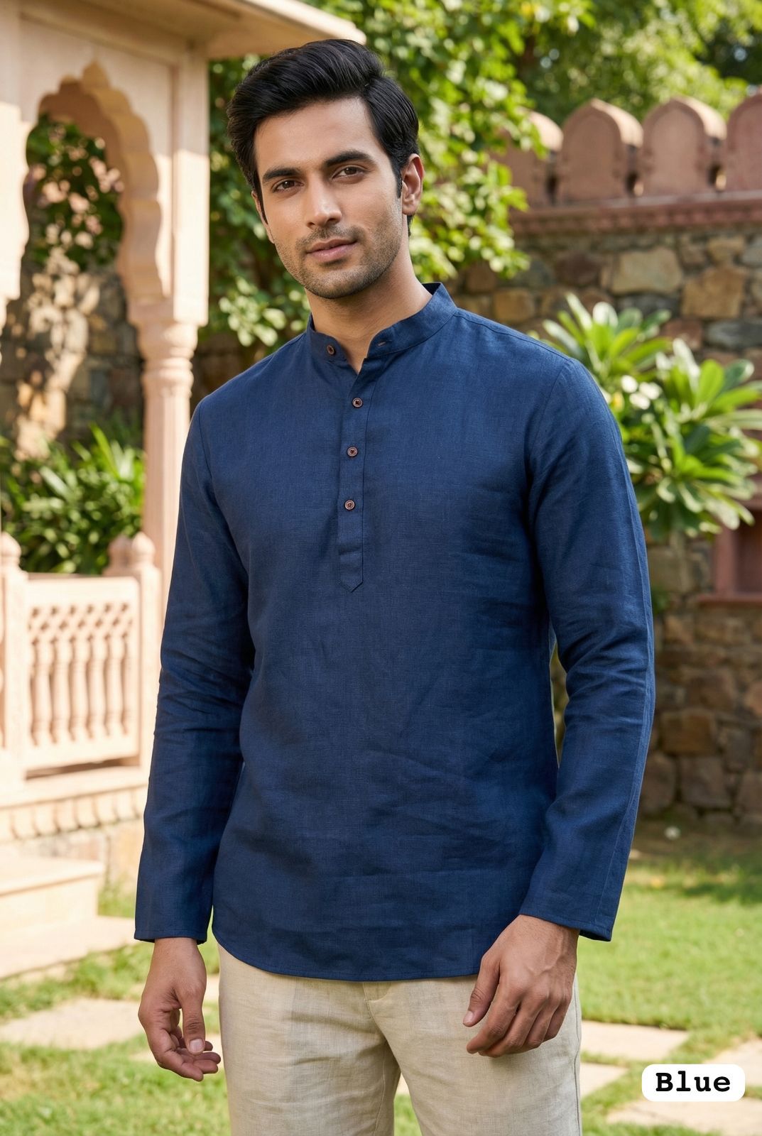Lekha LI Wooden Tradition Khadi Linen Daily Wear Short Mens Kurta