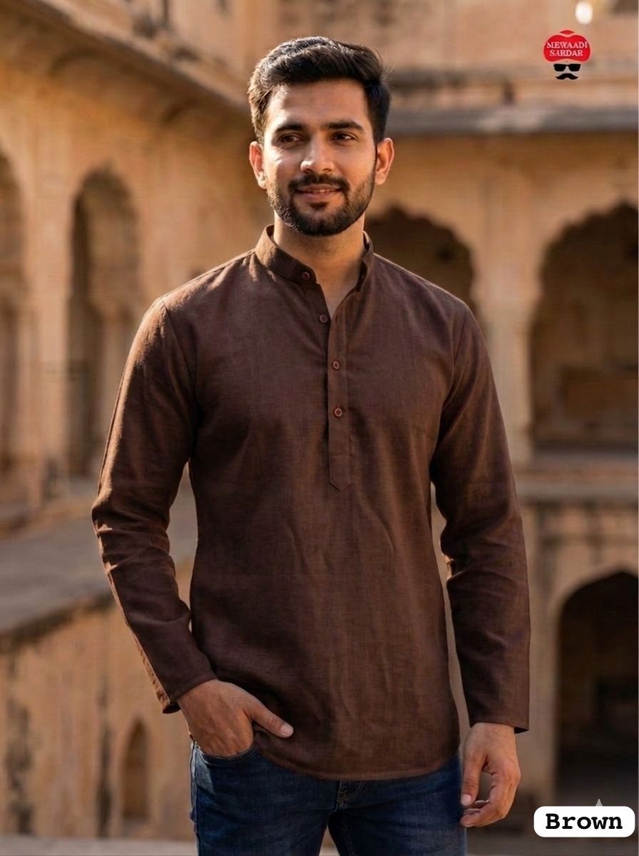 Lekha LI Wooden Tradition Khadi Linen Daily Wear Short Mens Kurta