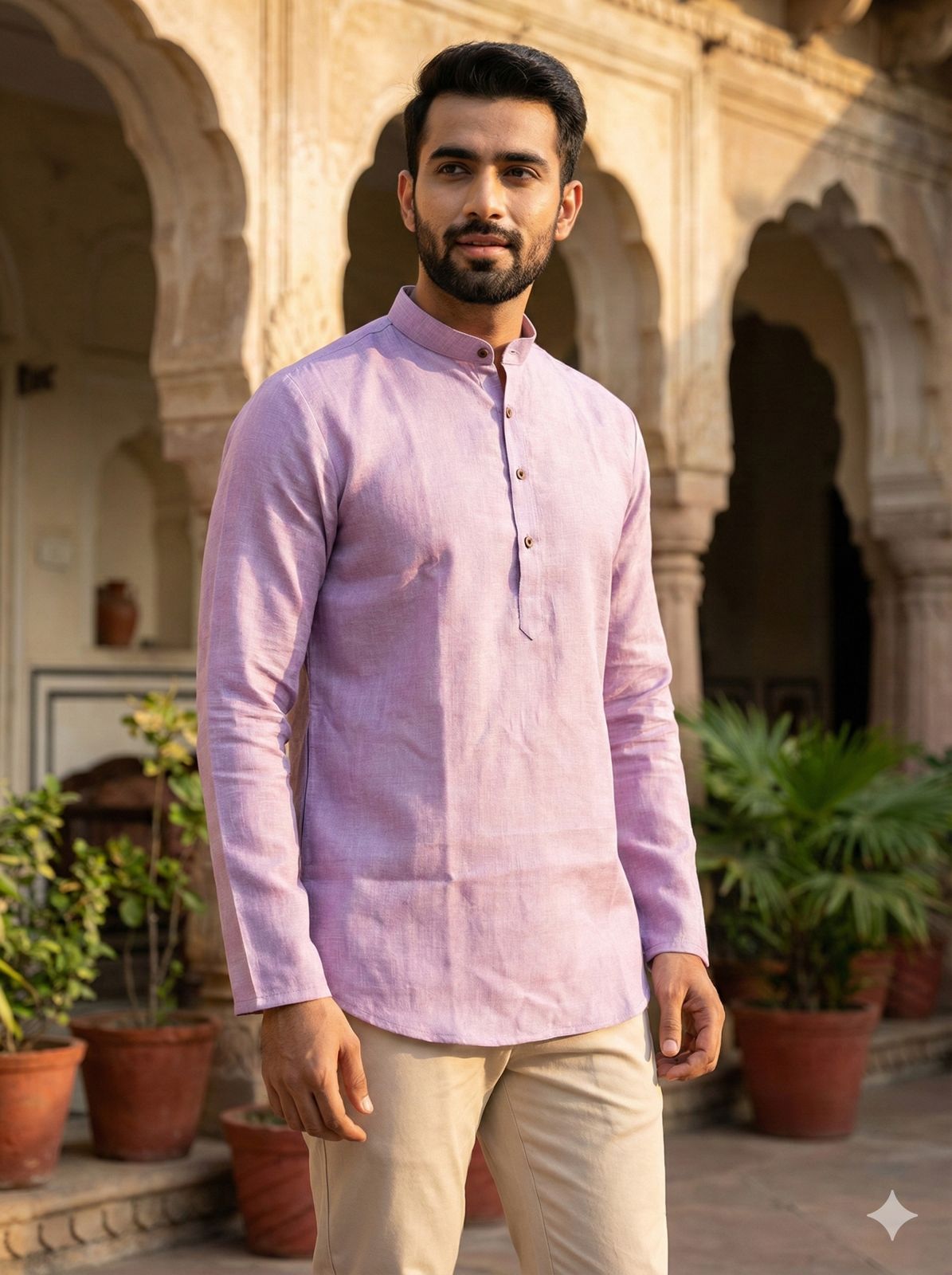 Lekha LI Wooden Tradition Khadi Linen Daily Wear Short Mens Kurta