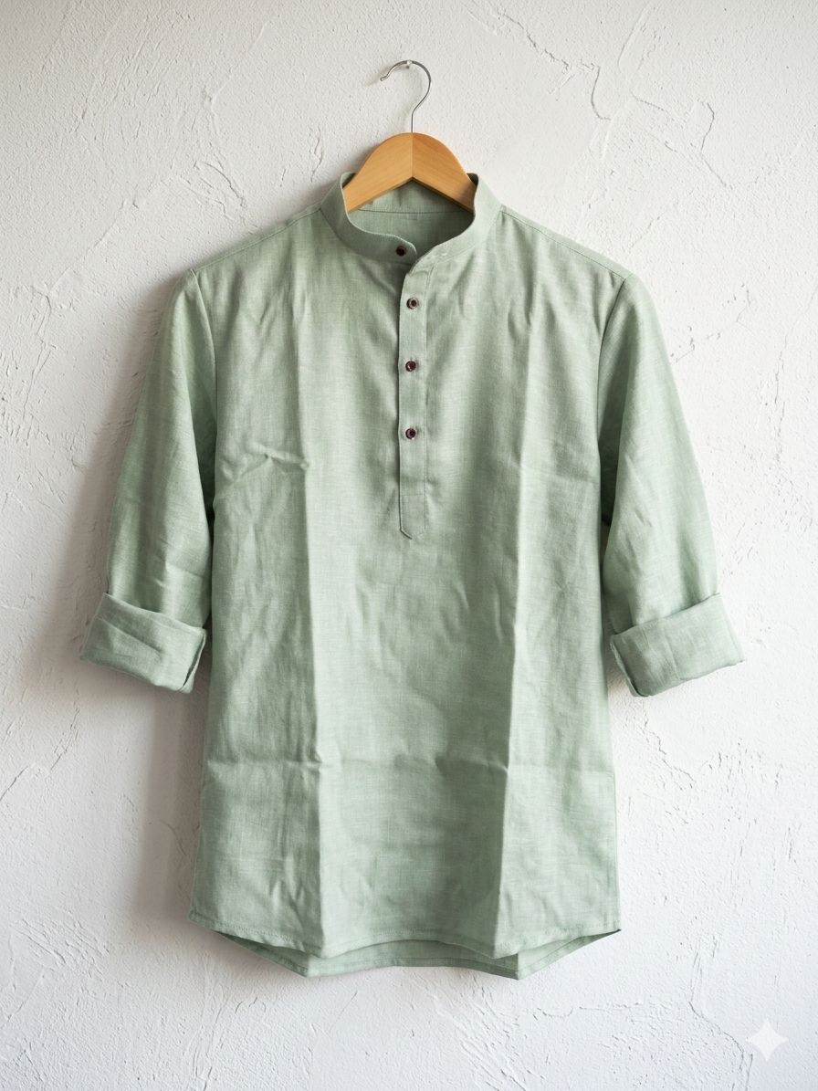 Lekha LI Wooden Tradition Khadi Linen Daily Wear Short Mens Kurta