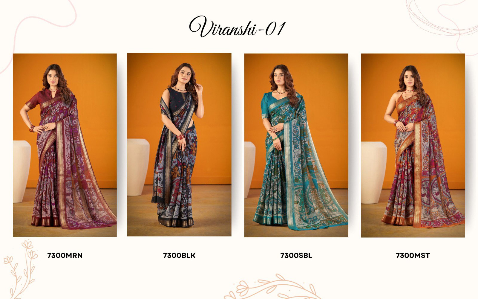 Lekha Yf Viranshi 01 Polyster Viscose Chanderi Kalamkari Print Zari Weaving Saree