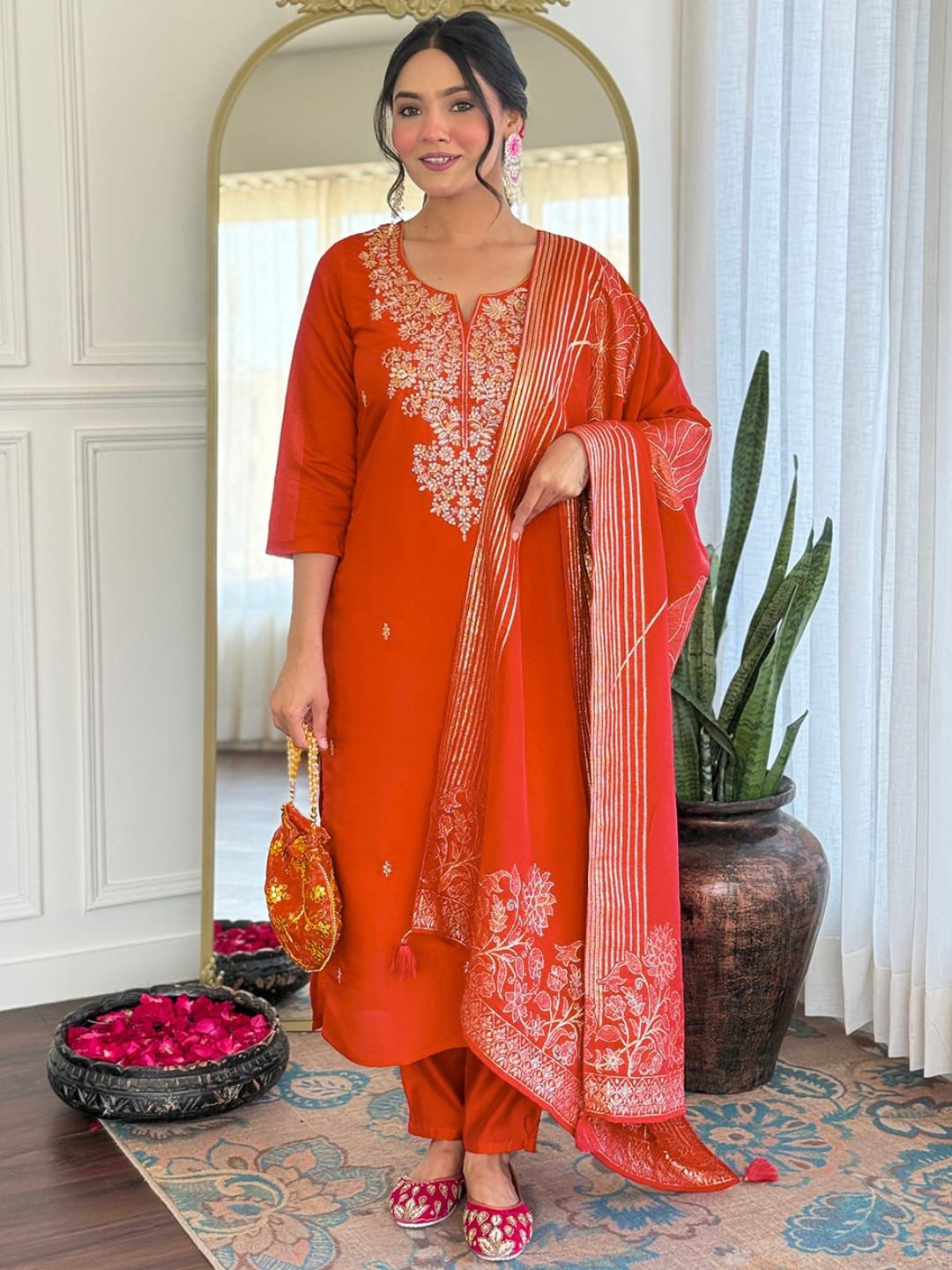 NCO 71 Roman Silk Sequins Coading Embroidery Kurti Bottom With Dupatta