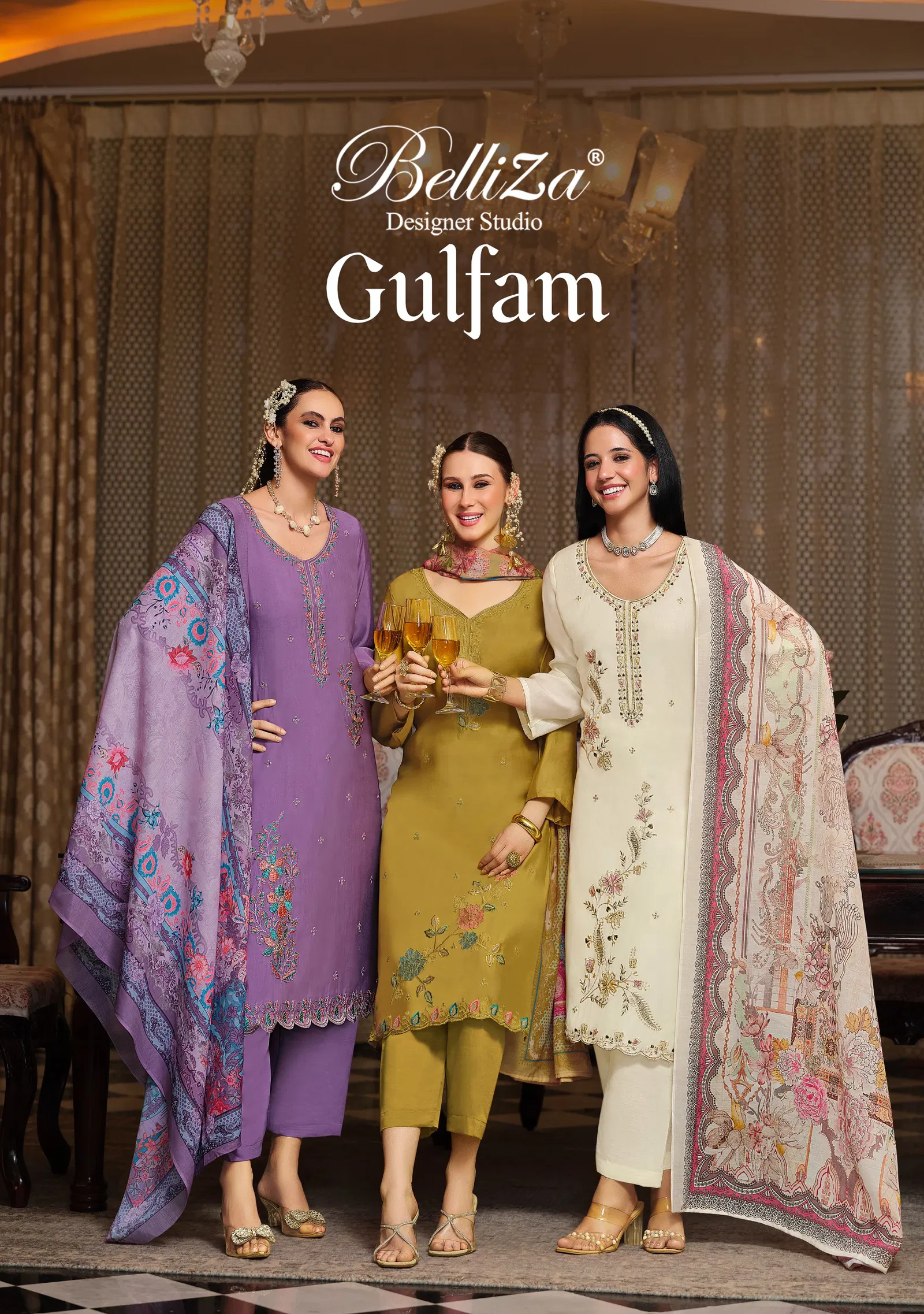 Belliza Gulfam Modal Muslin Heavy Embroidered Dress Materials