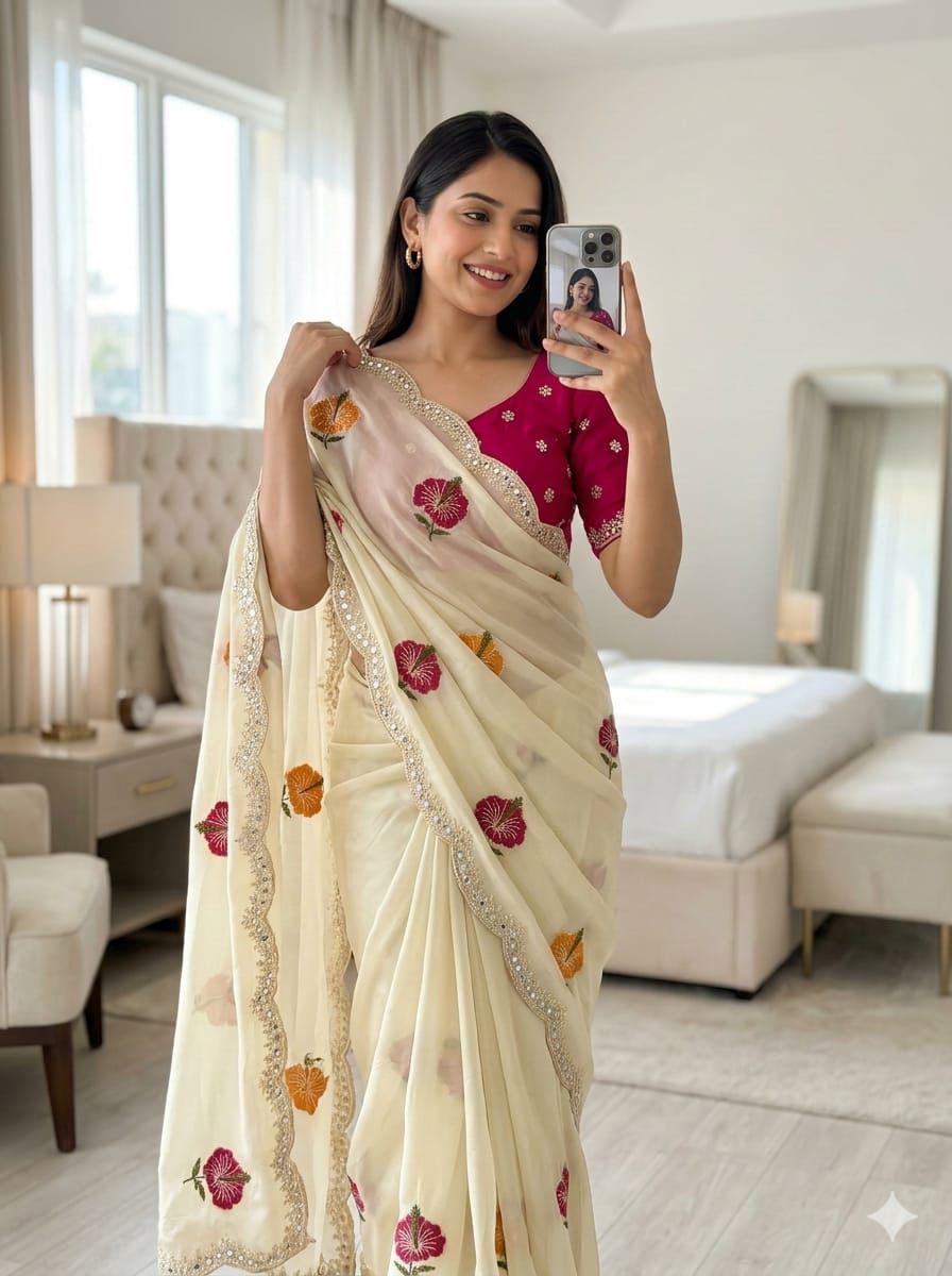 NCO 74 Rangoli Silk Embroidery And Mirror Work Party Wear Saree