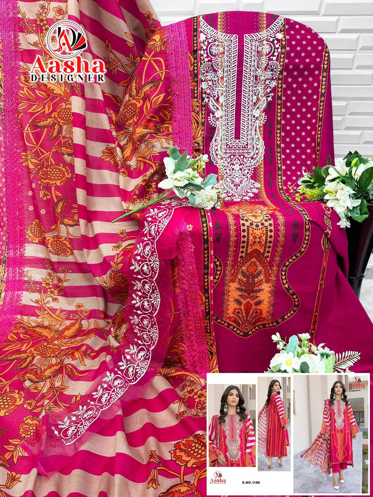 Aasha 1186 Cotton Dupatta Pure Cotton Self Embroidered Salwar Kameez