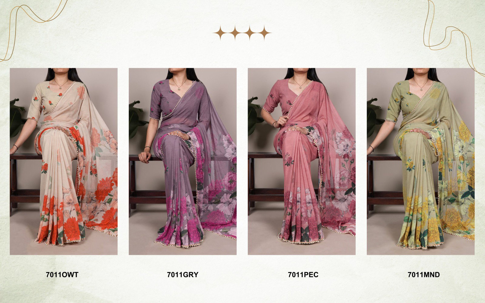 lekha Yf 7011 Weightless Marble Floral Printed Pearl Lace Border Saree