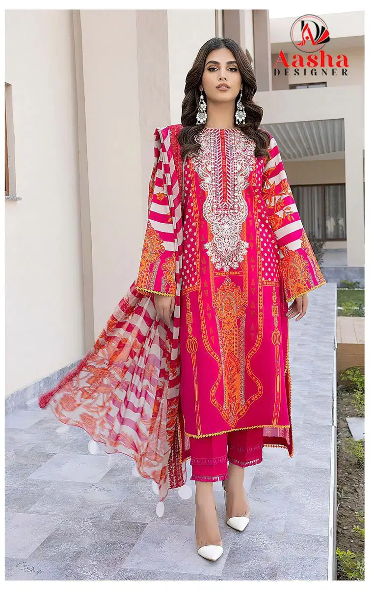 Aasha 1186 Chiffon Dupatta Pure Cotton Self Embroidered Salwar Kameez