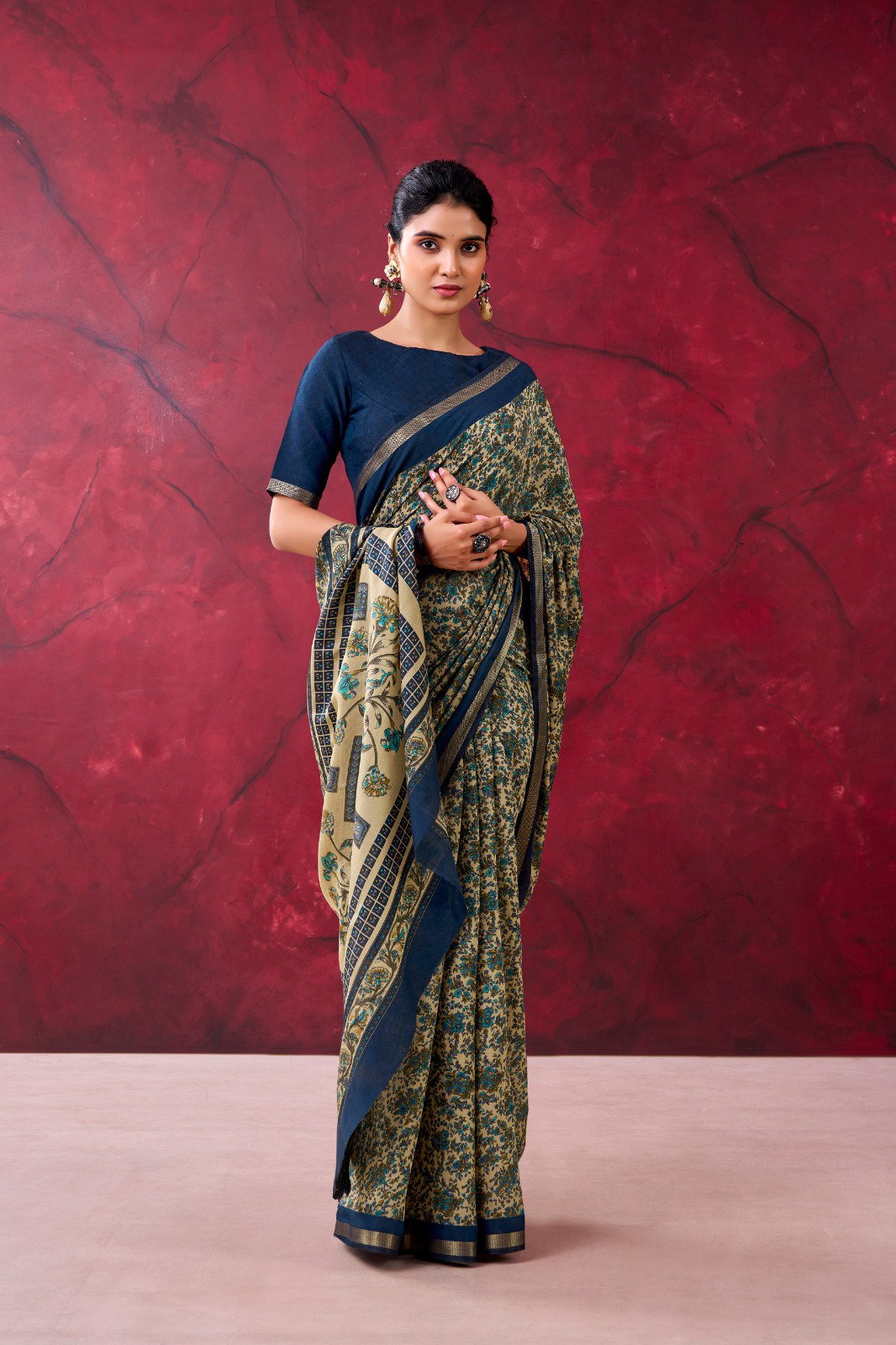 Lekha Yf Naurika Polyster Viscose Chanderi Cotton Printed Zari Weaving Work Saree